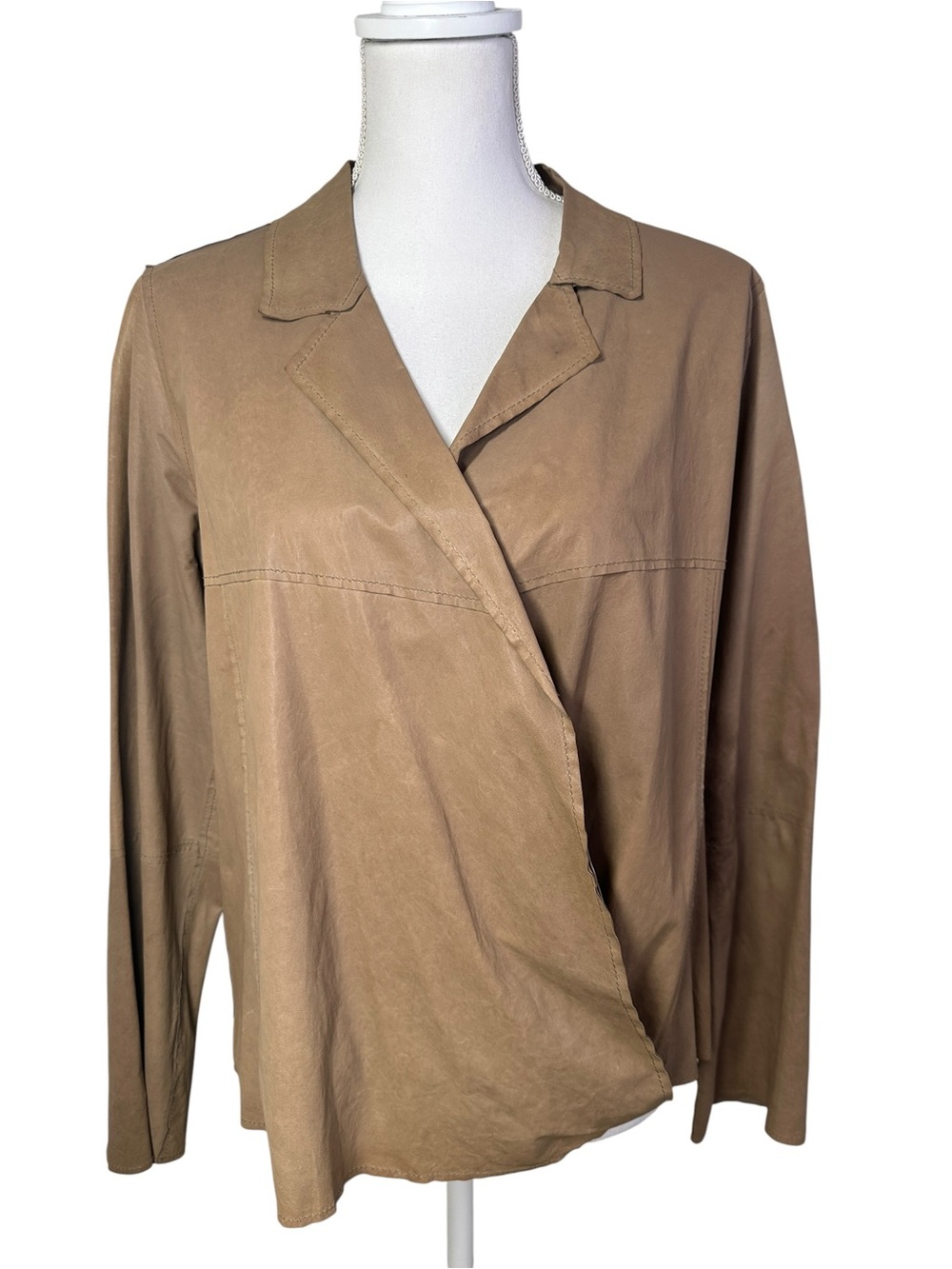 Annette Görtz Vibi 100% Lamb Leather Wrap Jacket Taupe EU 38 US 8 Germany